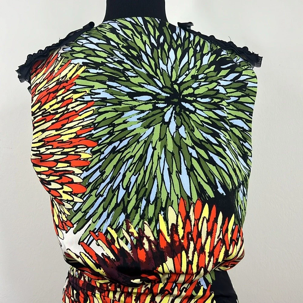 ALI RO Black Orange Green White Embellished Shoulder Dress 4